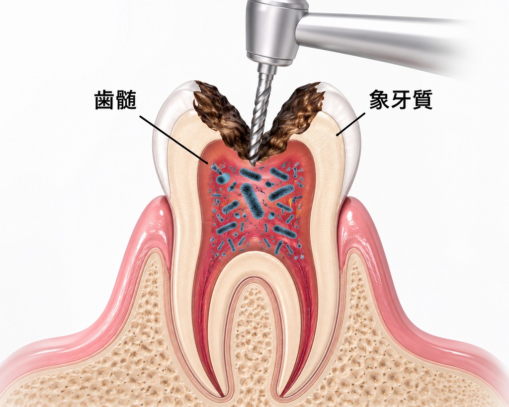 虫歯除去と歯髄除去（抜髄）