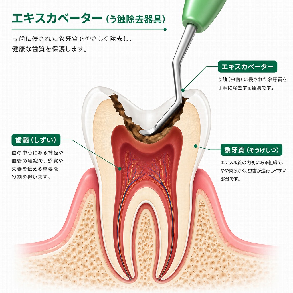 スプーンエキスカベーターで虫歯除去