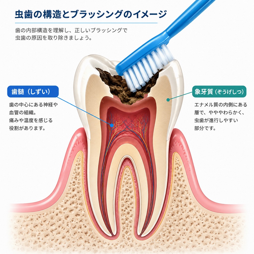 歯ブラシで食べカスを除去