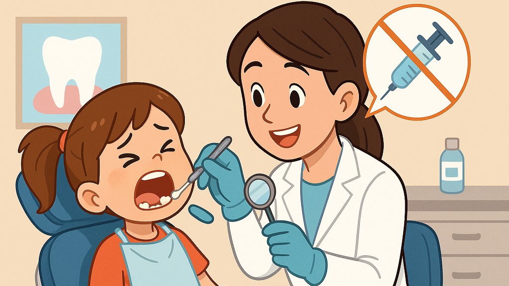 子どもの協力度合に応じて、可能な限り麻酔注射を行わずに治療を進める