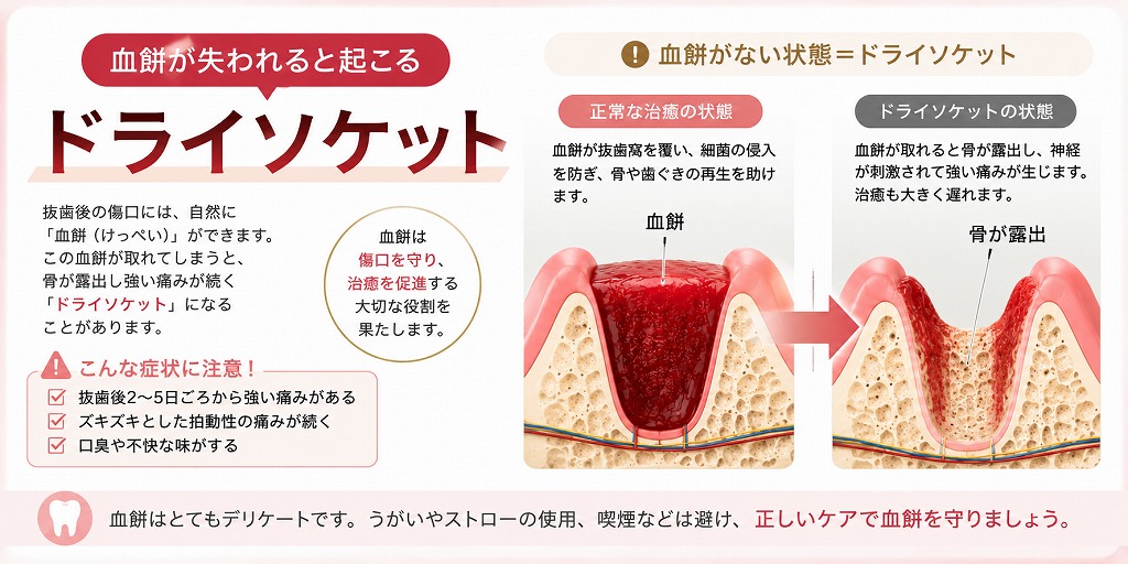 血餅が失われると起こるドライソケット