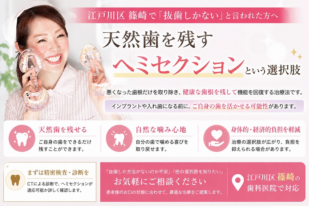 江戸川区篠崎で「抜歯しかない」と言われた方へ｜天然歯を残すヘミセクションという選択肢