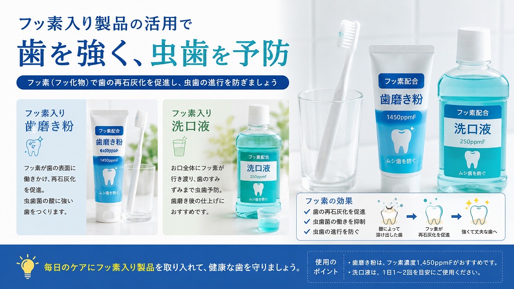 フッ素入り製品（歯磨き粉・洗口液）の活用