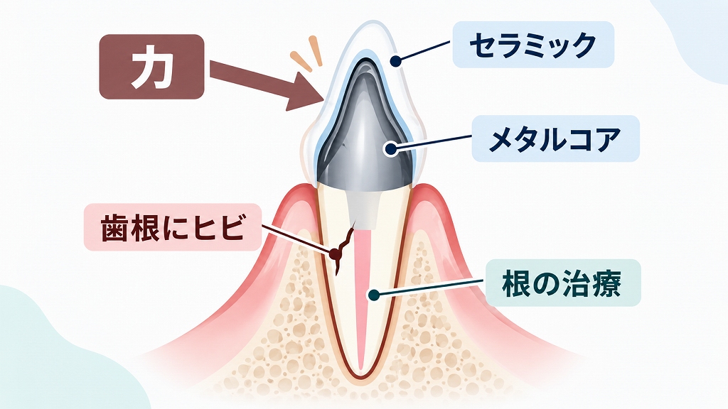 差し歯(神経のない歯)は歯根破折が起きやすい