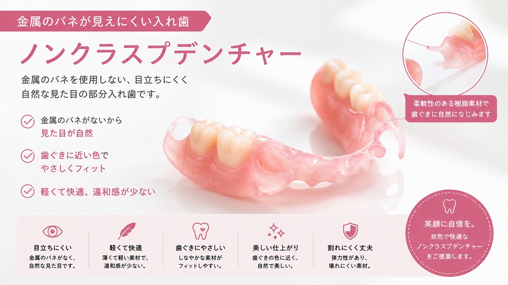 歯ぐきに近い色の樹脂を使用したノンクラスプデンチャー