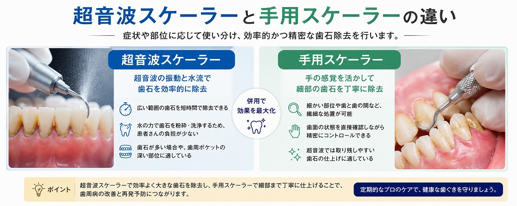 超音波スケーラーと手用スケーラーの違い