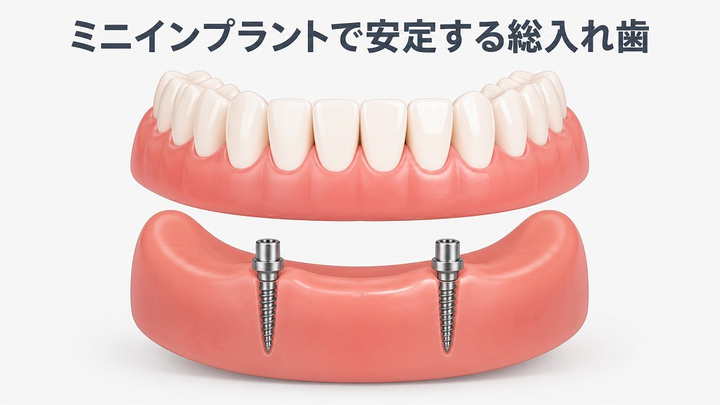 ミニインプラントで安定する総入れ歯