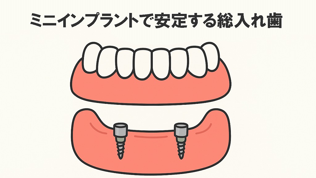 ミニインプラントで安定する総入れ歯