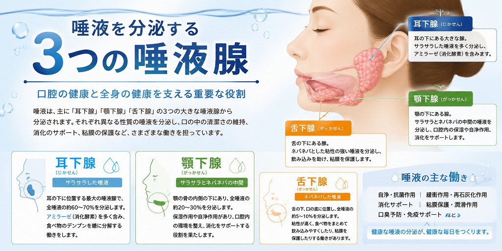 唾液を分泌する3つの唾液腺