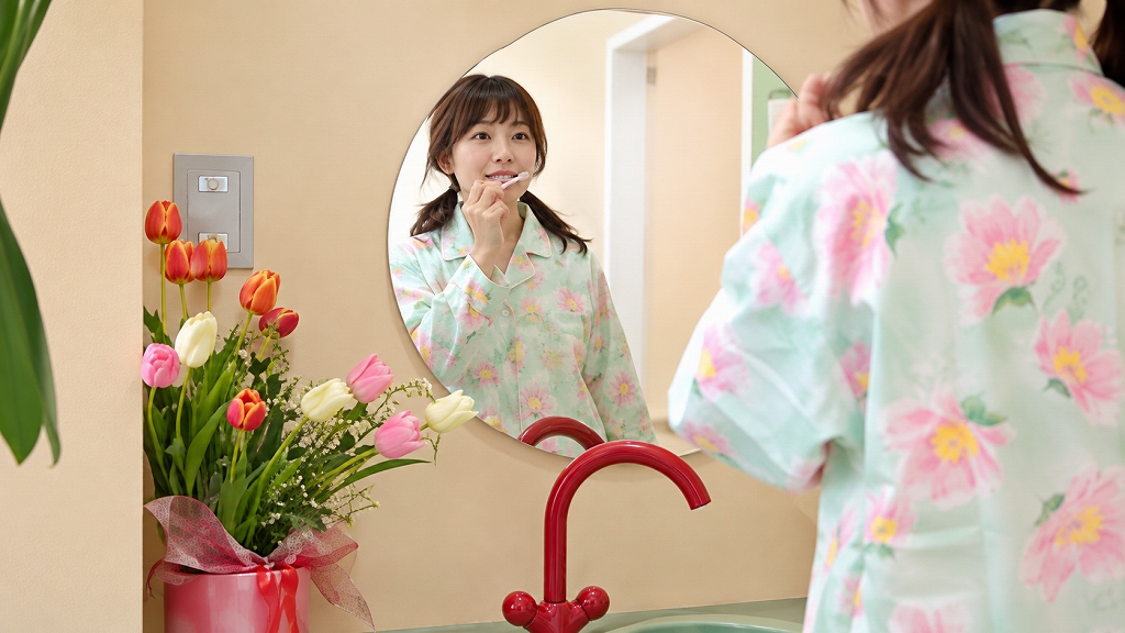 歯磨きをする