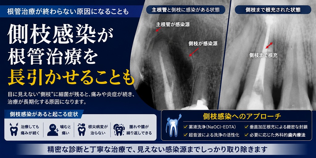 側枝感染が根管治療を長引かせることも