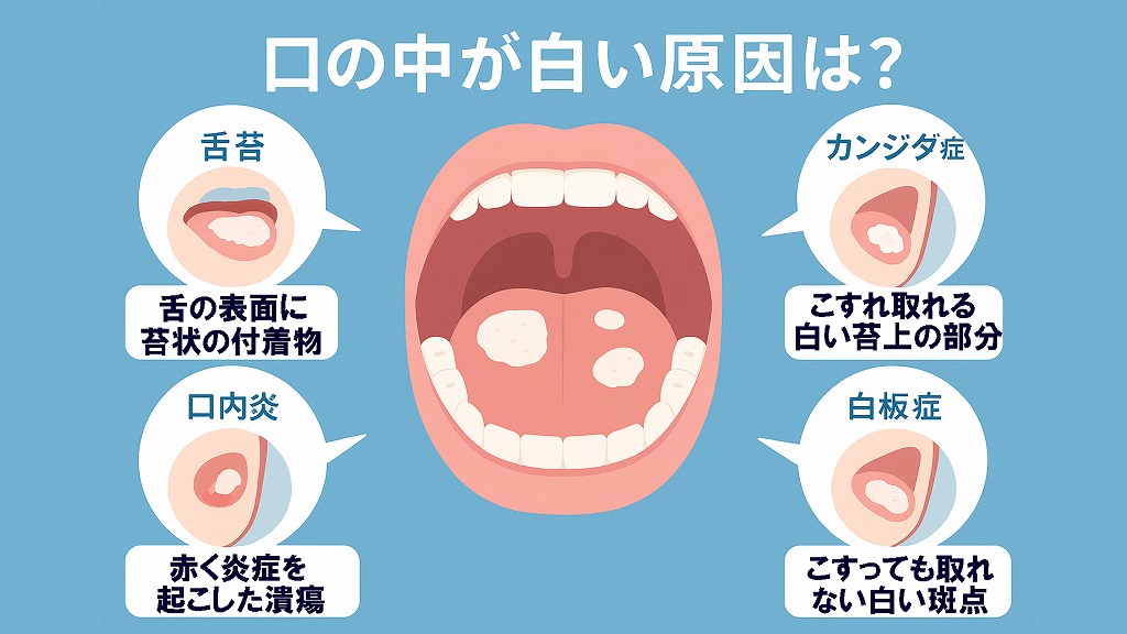 口の中が白くなる主な原因は?