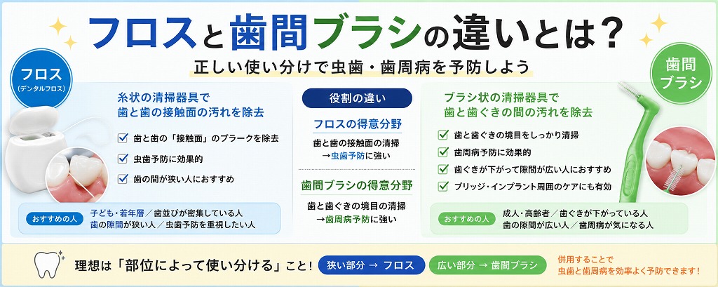 フロスと歯間ブラシの基本的な違い