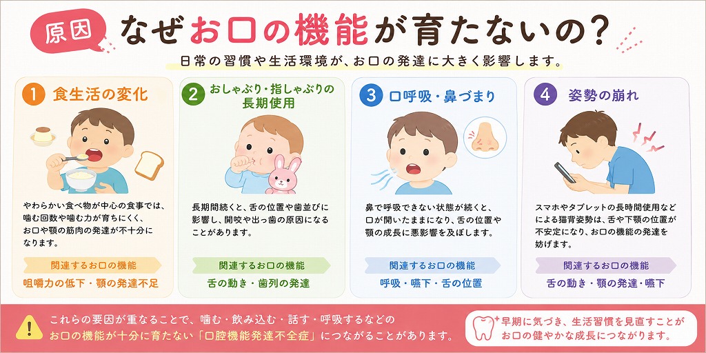 原因｜なぜお口の機能が育たないの？