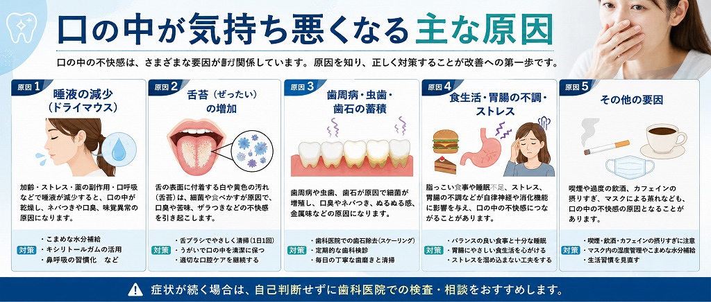 口の中が気持ち悪くなる主な原因
