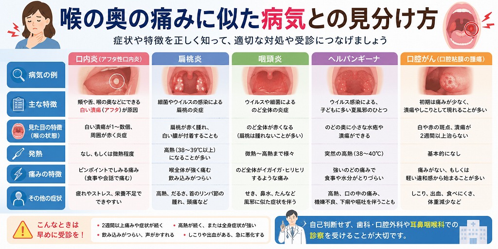喉の奥の痛みに似た病気との見分け方