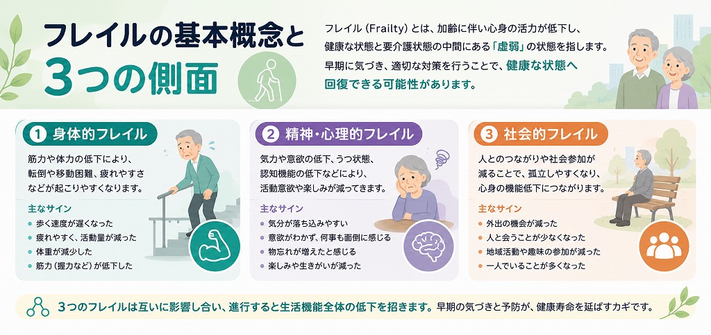 フレイルの基本概念と3つの側面