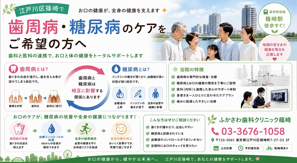 🩺江戸川区篠崎で歯周病・糖尿病のケアをご希望の方へ