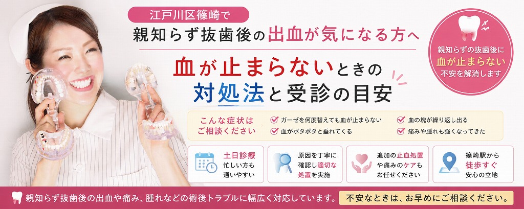 江戸川区篠崎で親知らず抜歯後の出血が気になる方へ｜血が止まらないときの対処法と受診の目安