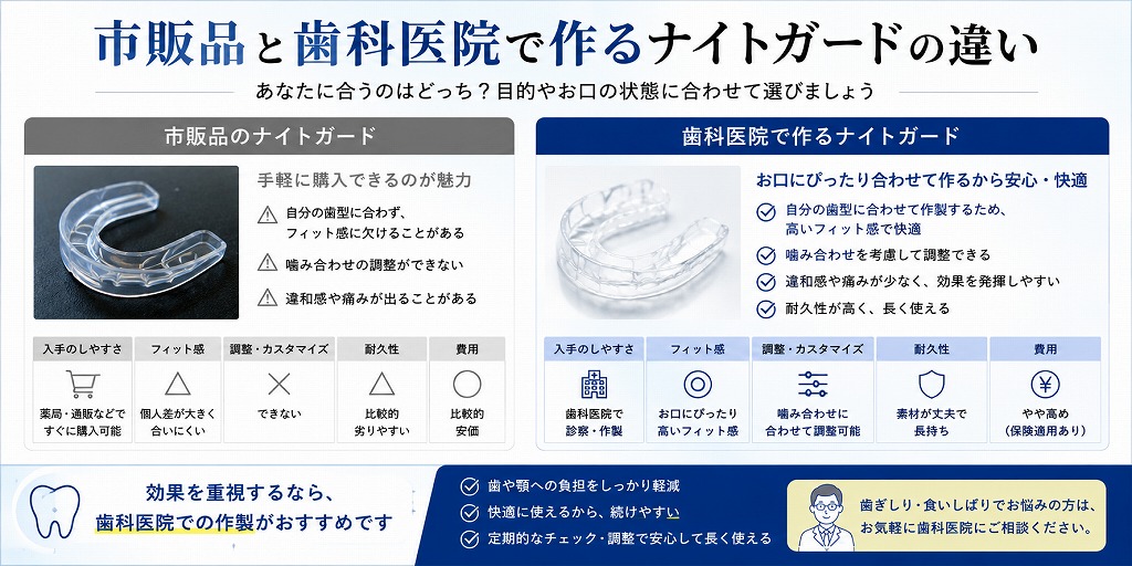市販品と歯科医院で作るナイトガードの違い